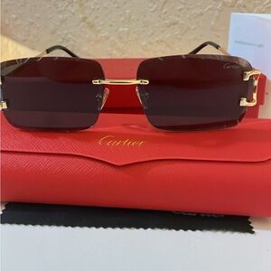 Cartier Rimless Sunglasses with Dark Brown Lenses and Gold Accents